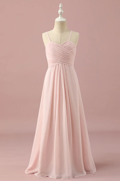 A-Line Neck Criss Cross Spaghetti Straps Chiffon Bridesmaid Dress