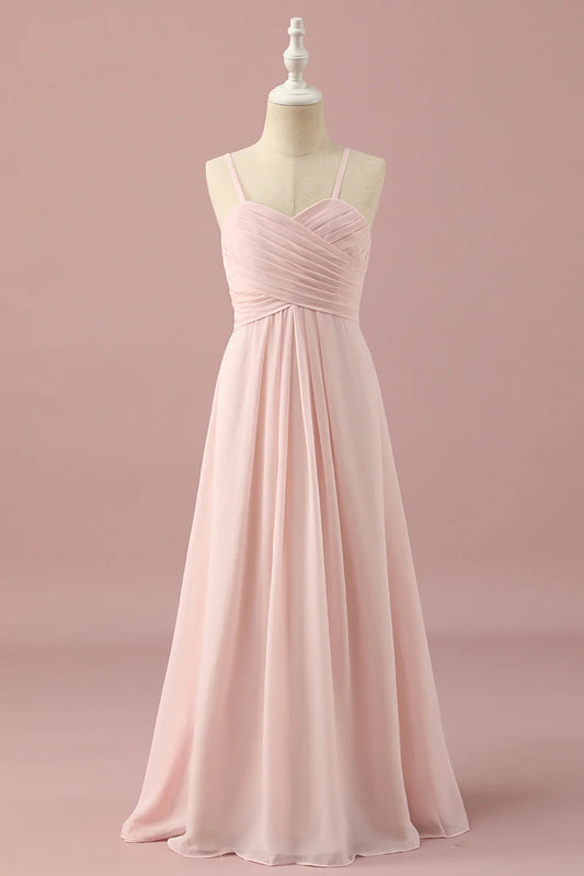 A-Line Neck Criss Cross Spaghetti Straps Chiffon Bridesmaid Dress