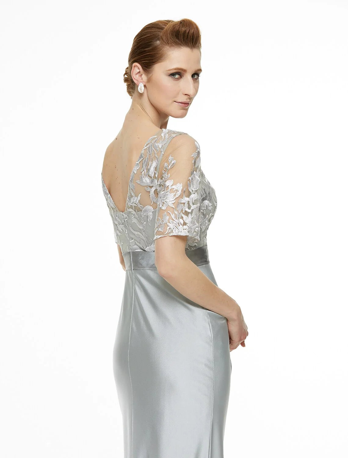 Sheath / Column Bateau Neck Ankle Length Lace / Jersey Mother of the Bride Dress with Lace / Pleats