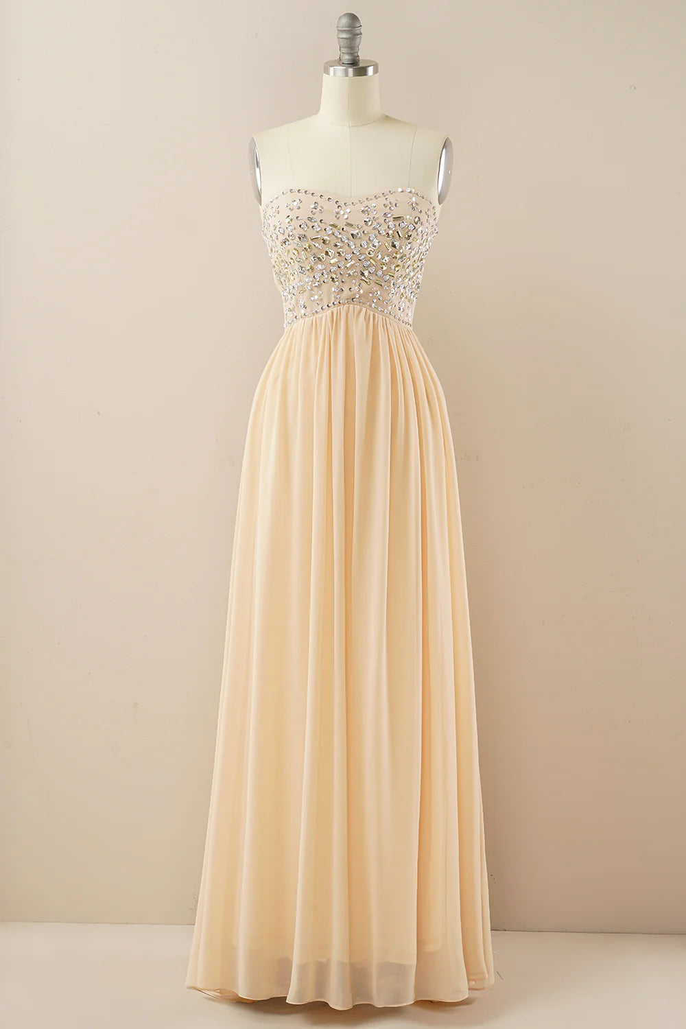 A Line Strapless Chiffon Prom Dress With Sequins