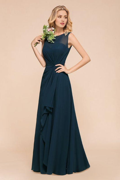 A Line Ruffle Floor Length  Bridesmaid Dress Sleeveless Chiffon Wedding Guest Dress/Evening Dress