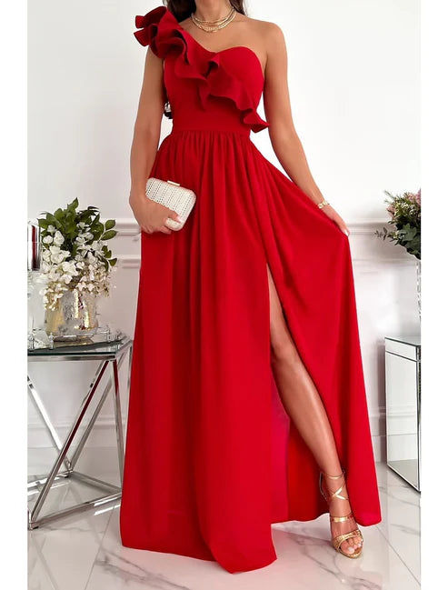 Party Dress Homecoming Dress Swing Dress Long Dress Maxi Dress Wine Red Green Sleeveless Pure Color Patchwork Summer Spring Cold Shoulder Stylish Wedding Guest