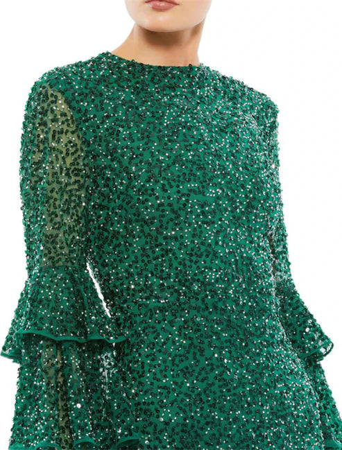 Sheath / Column Glittering Sparkle Cocktail Dresses Party Dress Party Wear Wedding Guest Tea Length 3/4 Length Sleeve Jewel Neck Sequined with Sequin Ruffles