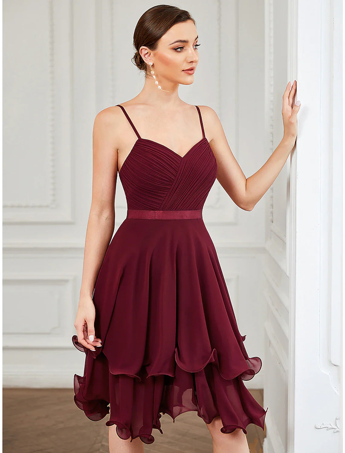 A-Line Homecoming Dresses Elegant Dress Cocktail Short / Mini Sleeveless Sweetheart Chiffon with Pure Color Tiered