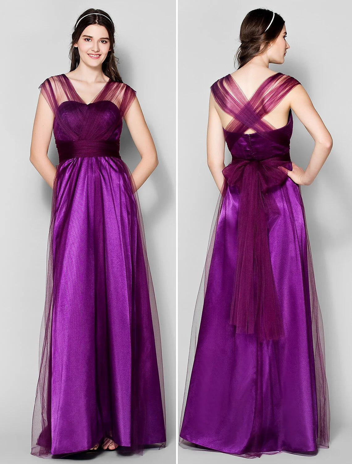 A-Line Bridesmaid Dress Straps Sleeveless Convertible Dress Floor Length Tulle with Ruched / Side Draping