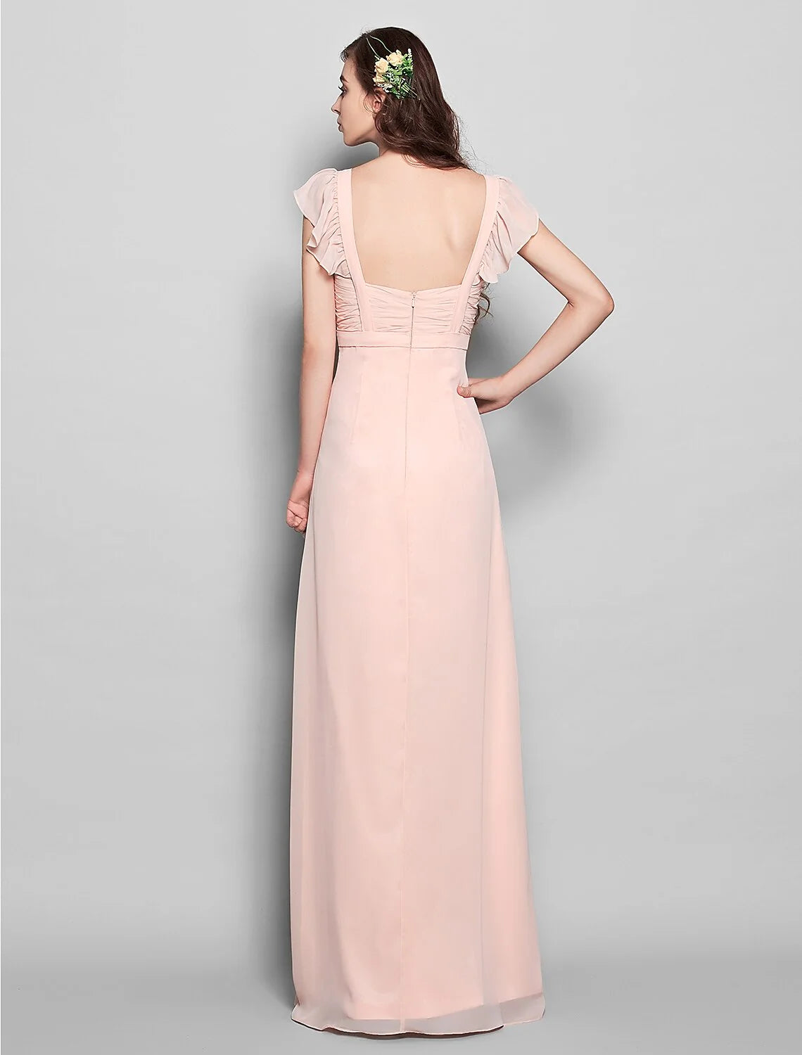 Sheath / Column Straps Floor Length Chiffon Bridesmaid Dress with Sash / Ribbon / Pleats