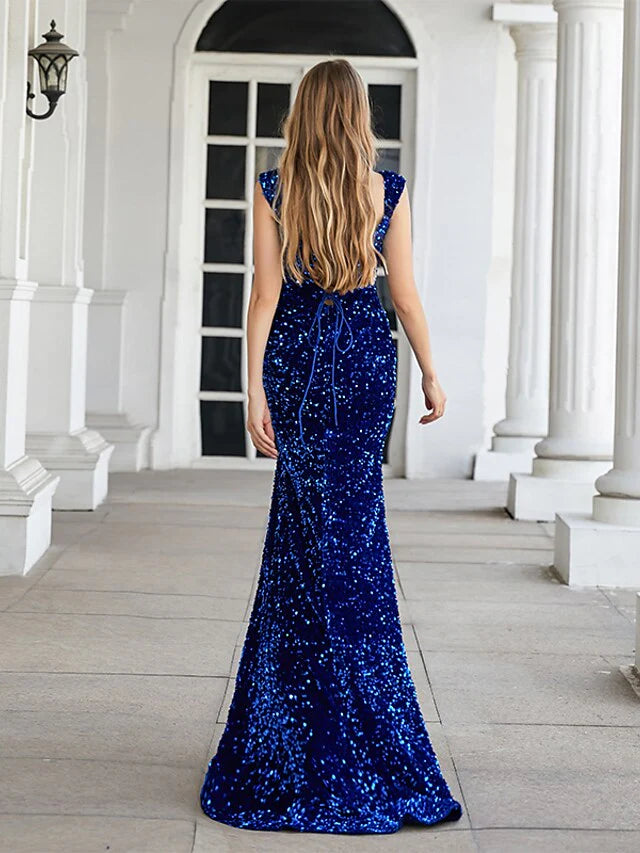 Mermaid / Trumpet Evening Gown Elegant Dress Engagement Court Train Sleeveless Sweetheart Sequined with Sequin