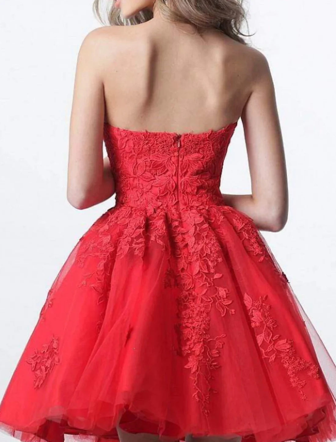 A-Line Cocktail Dresses Flirty Dress Graduation Engagement Short / Mini Sleeveless Strapless Lace with Appliques