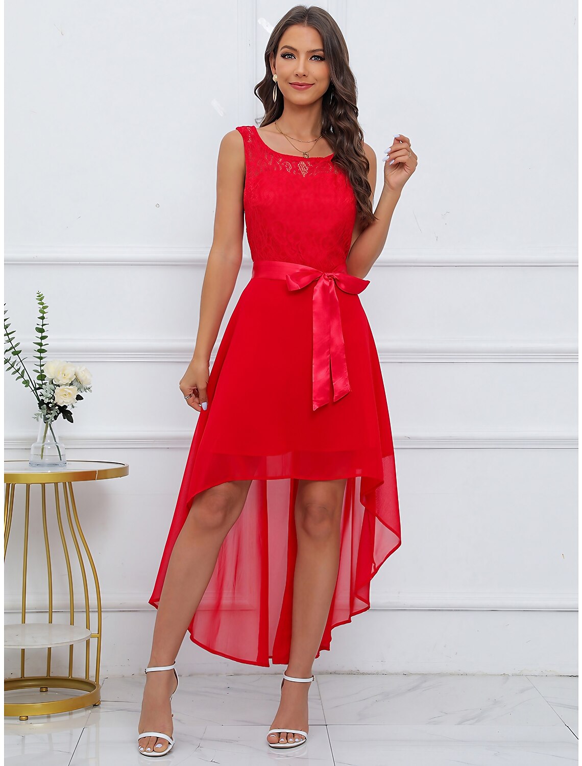 Women's Party Dress Lace Dress Cocktail Dress Midi Dress Black Pink Wine Sleeveless Pure Color Lace Summer Spring Fall Crew Neck Fashion Party Wedding Guest Fall Dress