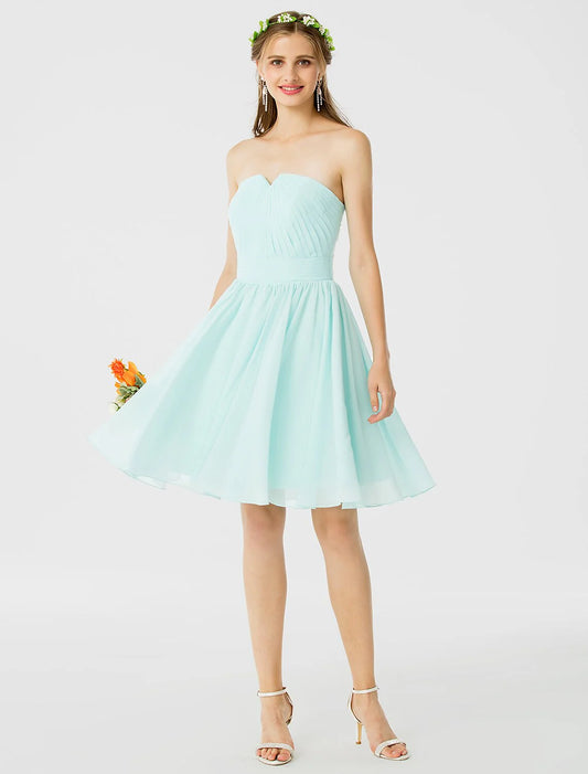 Princess / A-Line Bridesmaid Dress Notched Sleeveless Open Back Knee Length Chiffon with Ruched / Draping