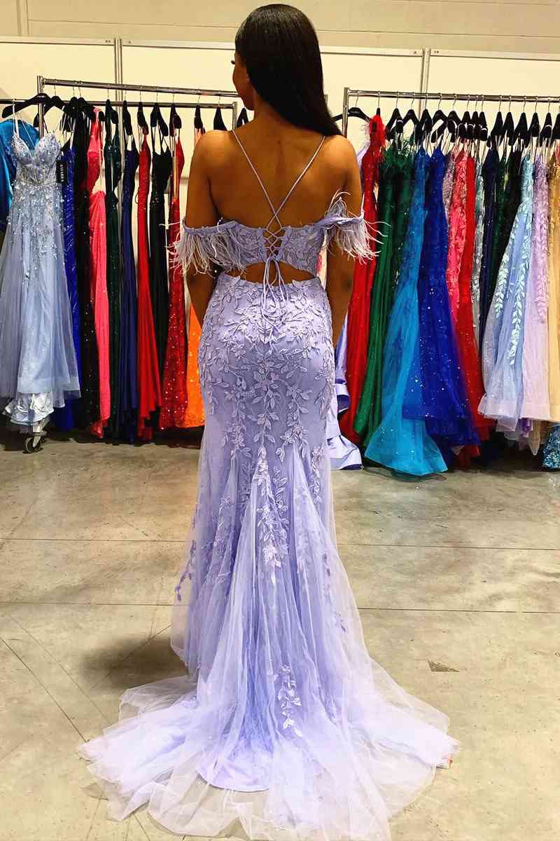 Sheath Sweep/Brush Train Dresses Lavender  Cold Shoulder Mermaid Prom Dress