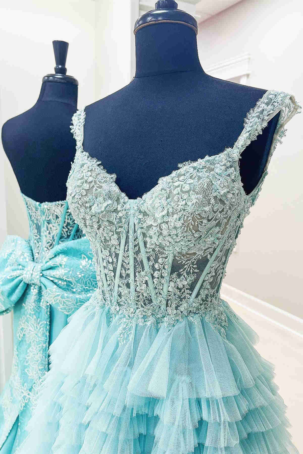 Sheath Tiered Lavender Off the Shoulder  Sweep/Brush Train Dresses Lace Corset Prom Dress With Ruffle Beautiful