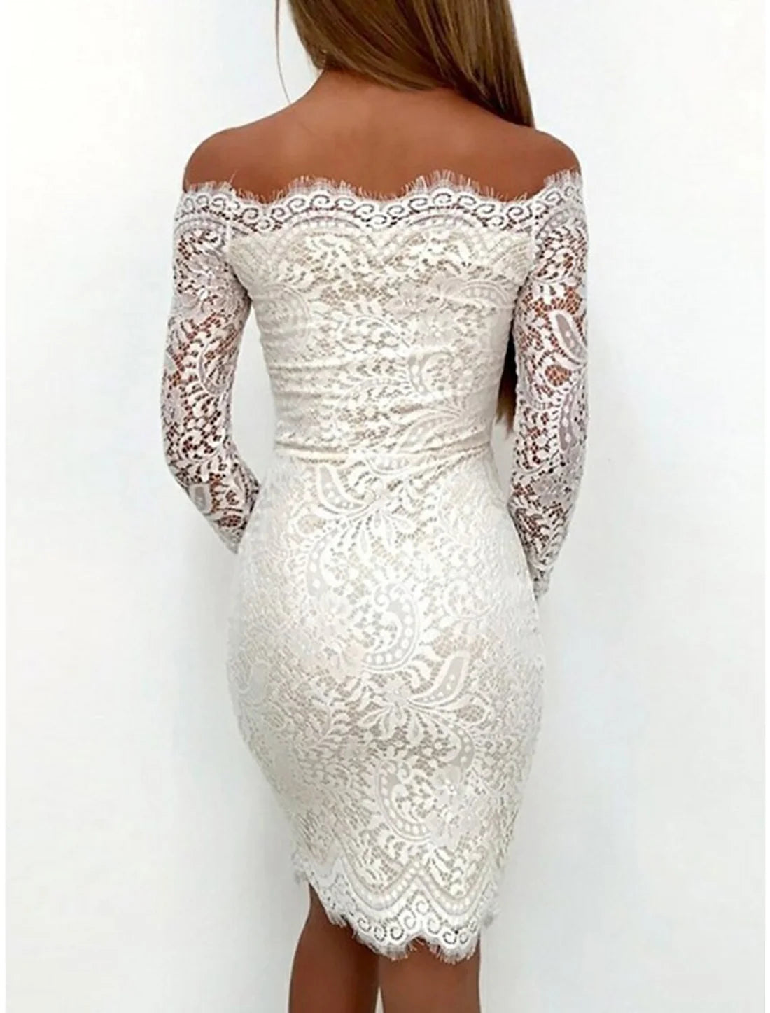 Sheath / Column Homecoming Dresses Little White Dresses Dress Holiday Graduation Short / Mini Long Sleeve Off Shoulder Lace