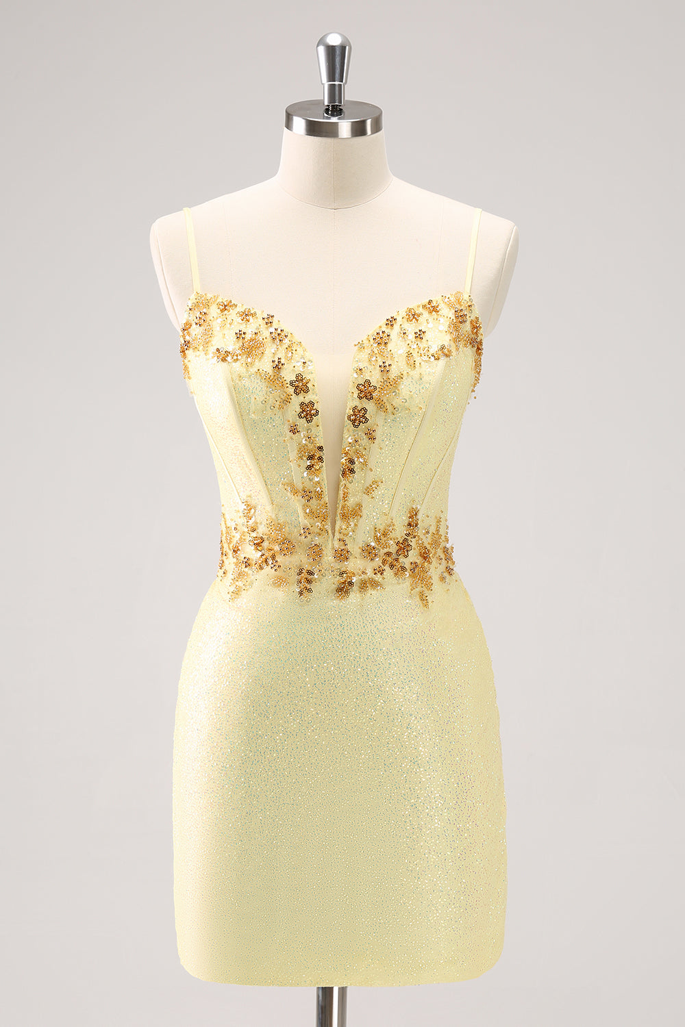 Sparkly Yellow Bodycon Corset Short Homecoming Dress with Beading Sexy