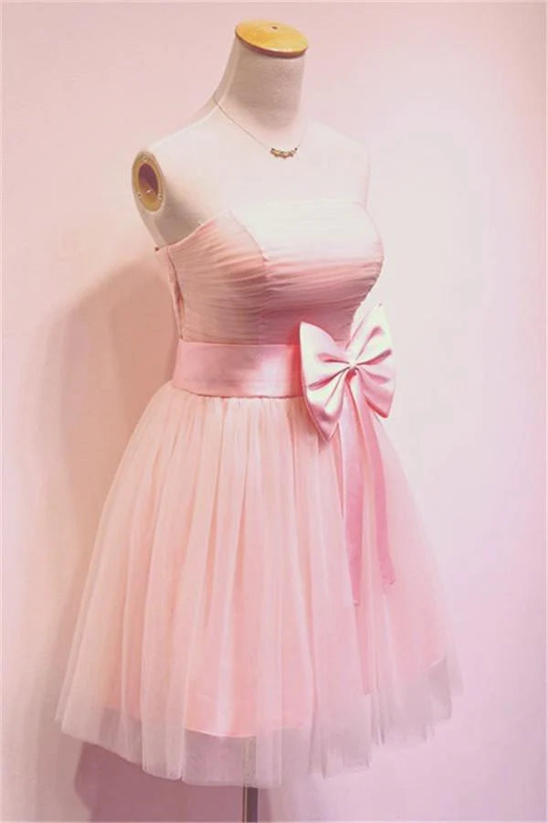 Sweetheart Simple  Strapless Short/Mini Pink Homecoming Dresses
