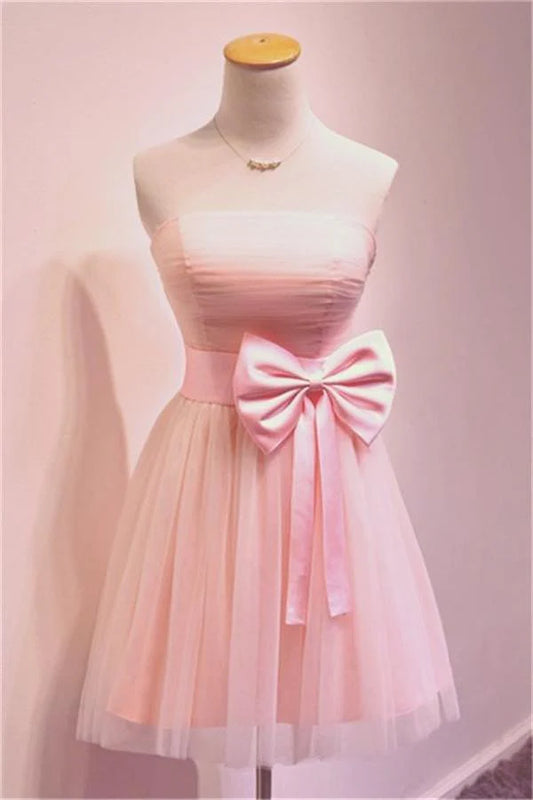 Sweetheart Simple  Strapless Short/Mini Pink Homecoming Dresses