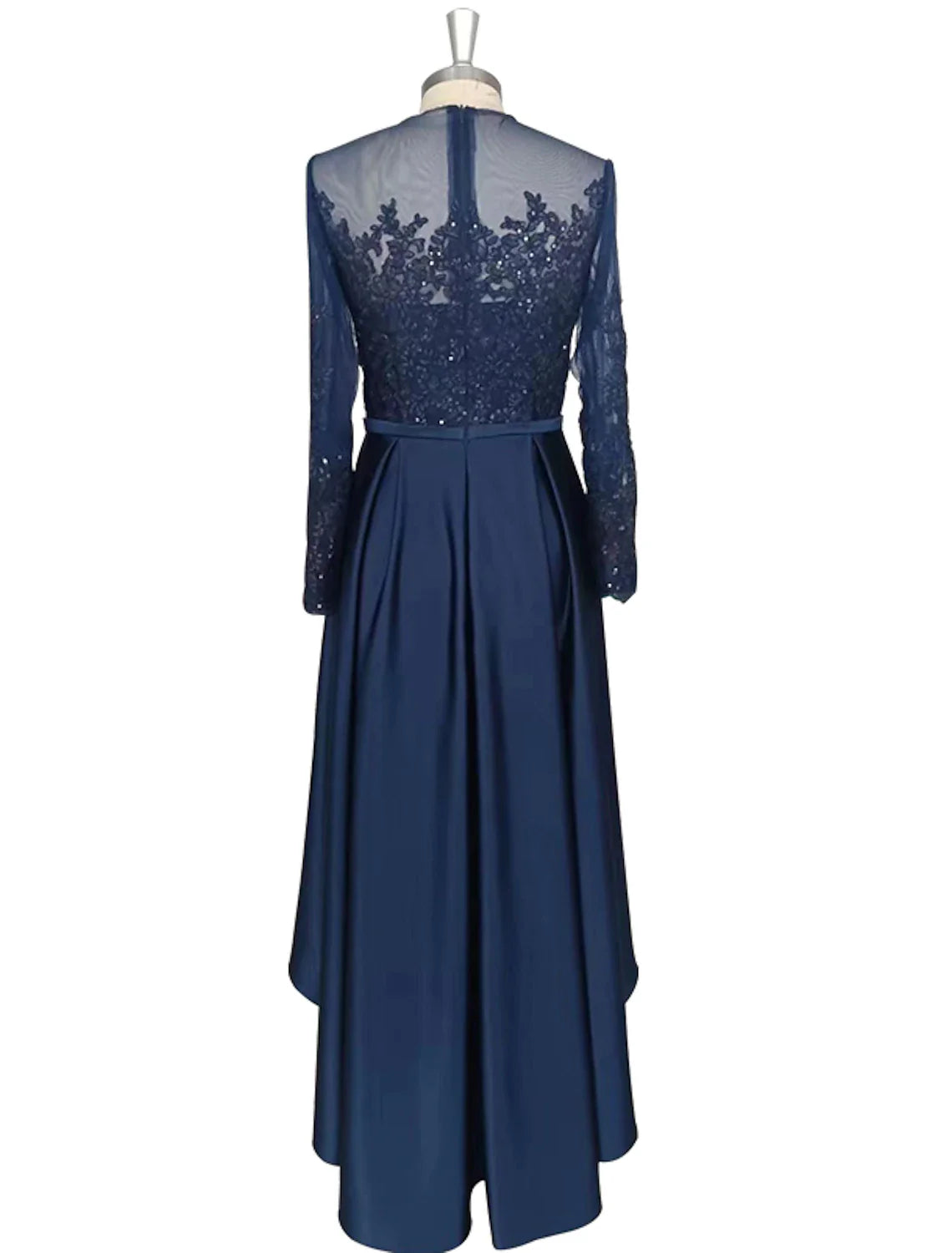 A-Line Cocktail Dresses Elegant Dress Wedding Guest Party Wear Asymmetrical Long Sleeve Jewel Neck Satin with Crystals Appliques