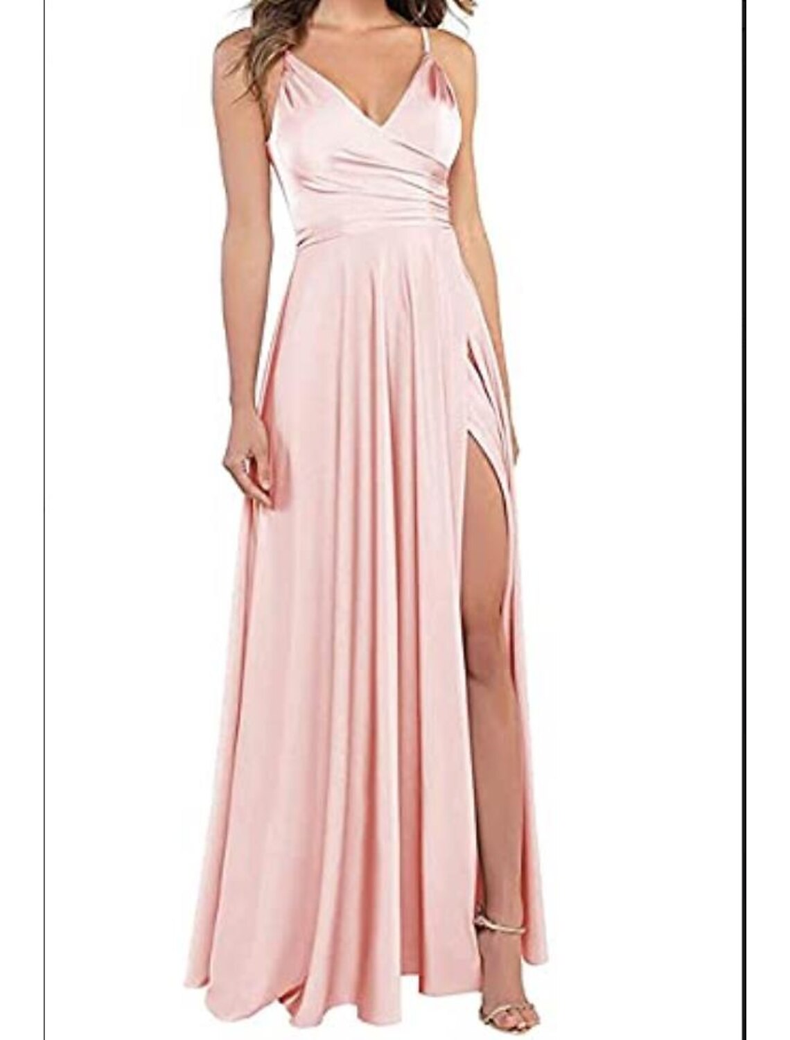 A-Line Wedding Guest Prom Floor Length Sleeveless Spaghetti Strap Bridesmaid Dress Satin with Slit