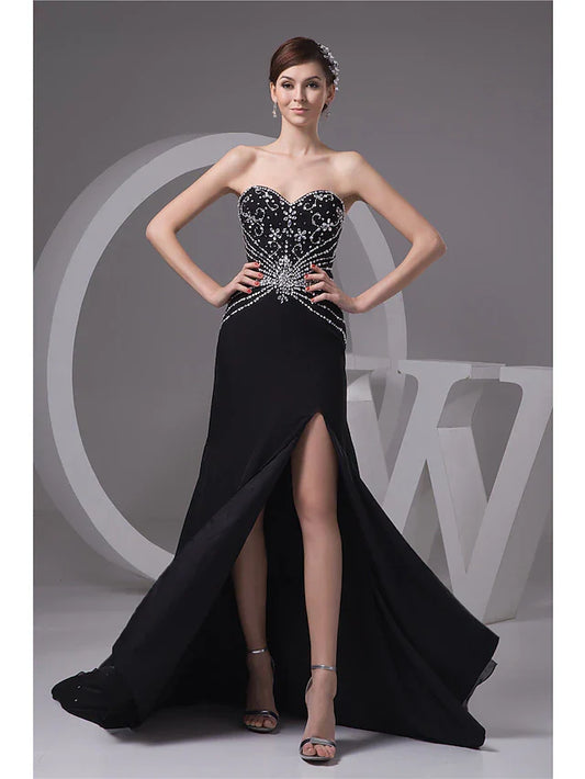 Mermaid / Trumpet Evening Gown Sexy Dress Formal Evening Court Train Sleeveless Sweetheart Chiffon with Beading Slit