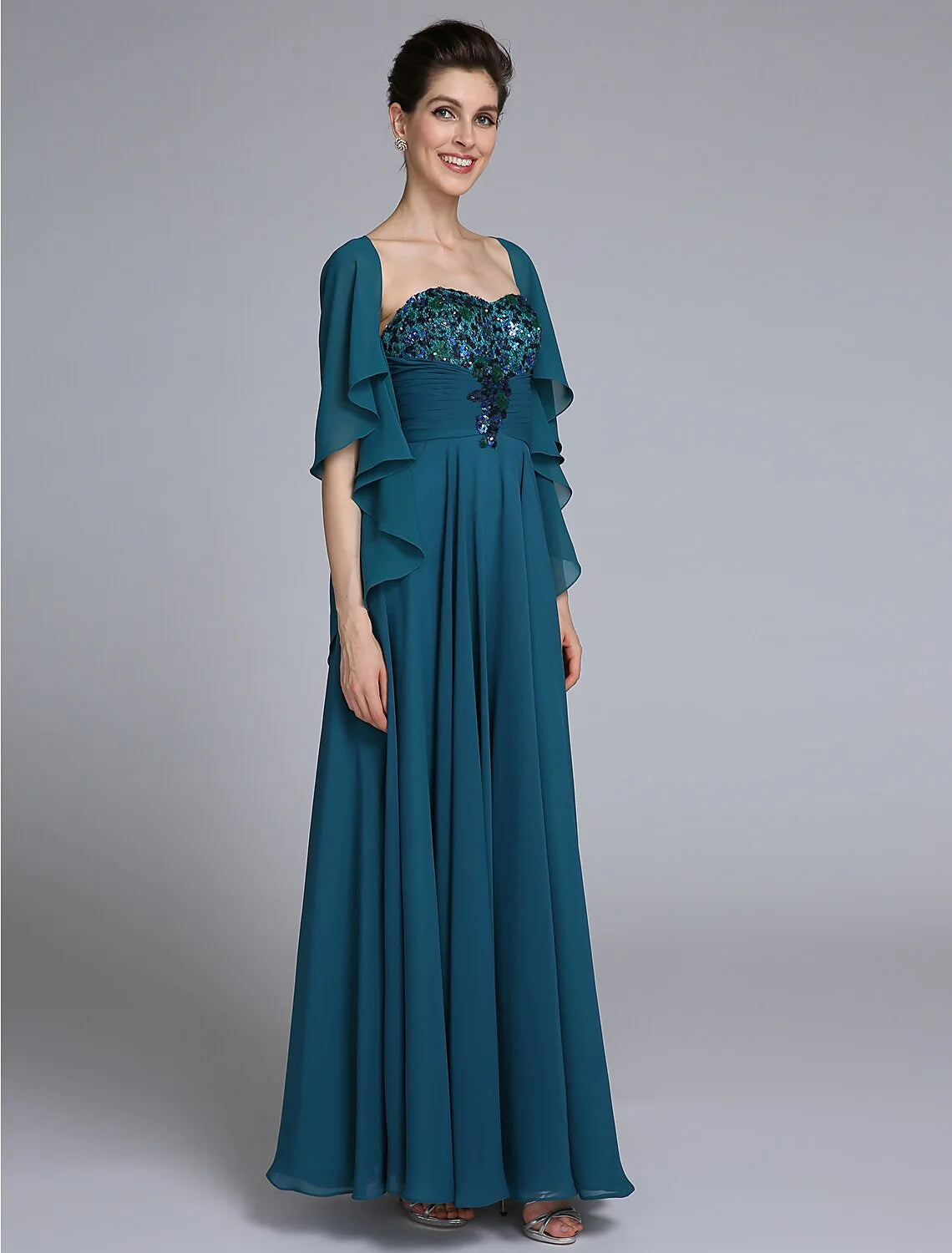 A-Line Mother of the Bride Dress Wrap Included Sweetheart Ankle Length Chiffon Sleeveless yes with Ruched Sequin