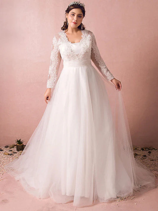 Hall Sparkle & Shine Wedding Dresses Court Train A-Line Long Sleeve Illusion Neck Satin With Buttons Ruched