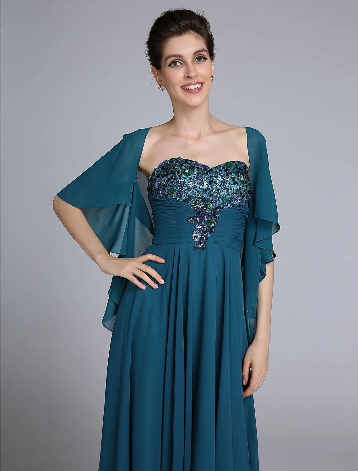 A-Line Mother of the Bride Dress Wrap Included Sweetheart Ankle Length Chiffon Sleeveless yes with Ruched Sequin