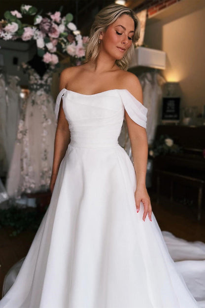 Elegant White Off-the-Shoulder Long Wedding Dress with Slit Sexy