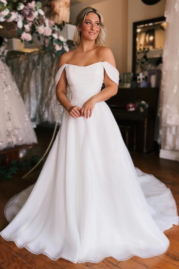 Elegant White Off-the-Shoulder Long Wedding Dress with Slit Sexy