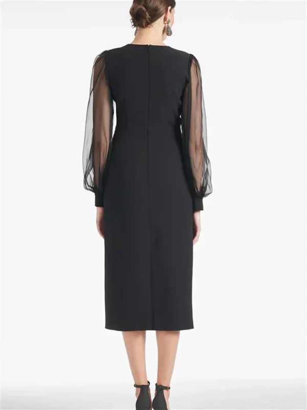 Elegant V-neck Tea Length Mother Of The Bride Dress Long Sleeves Evening Party Dress Charming Wedding Guest Dress