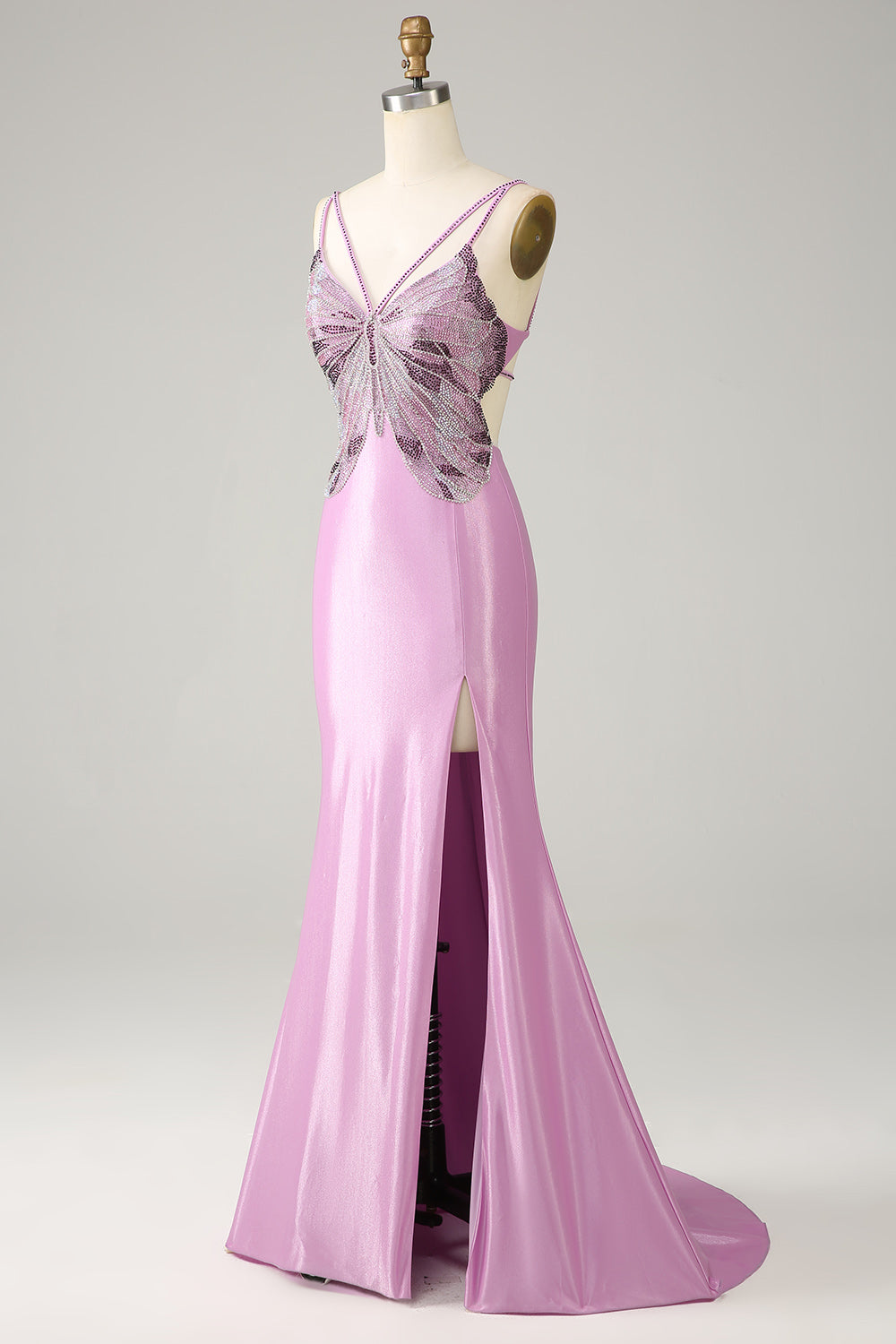 Mermaid Long Prom Dress With Butterfly Light Purple With Slit Beautiful