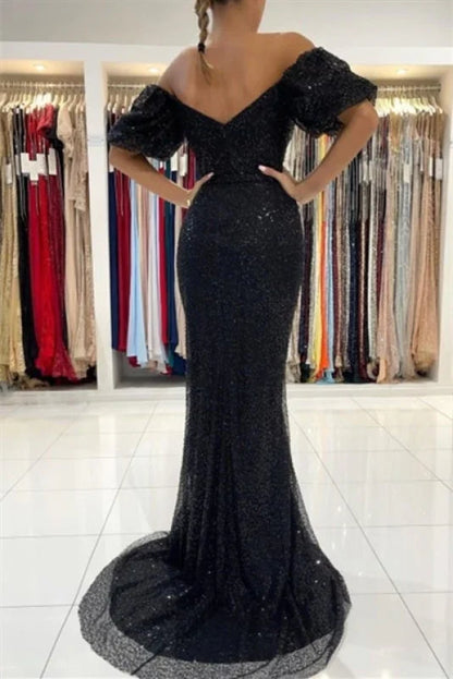 Glitter Evening Dress Ball Gown with Sleeves Prom Dresses Sparkly Evening Dresses