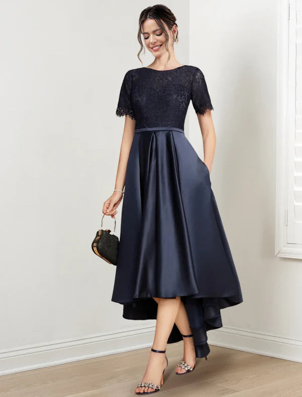 A-line/Princess Jewel Neck Asymmetric Mother of the bride dresses Dark Navy