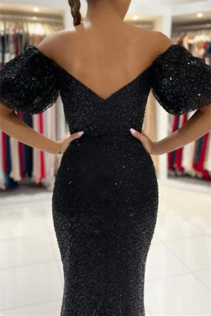 Glitter Evening Dress Ball Gown with Sleeves Prom Dresses Sparkly Evening Dresses