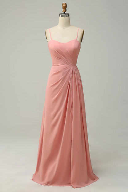 A Line Long Chiffon Long Bridesmaid Dress