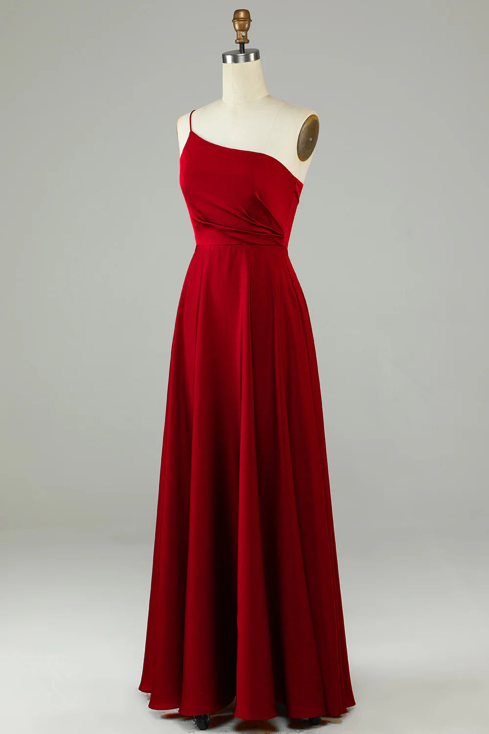 A-Line One Shoulder Long Bridesmaid Dress with Ruffles