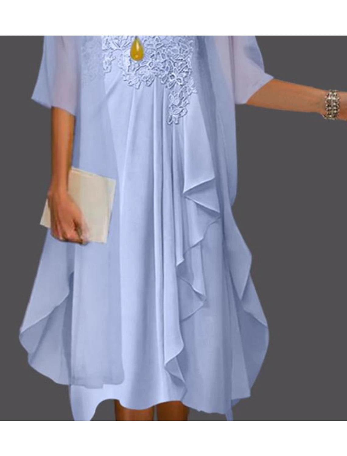 Two Piece A-Line Mother of the Bride Dress Wedding Guest Elegant Scoop Neck Knee Length Chiffon Lace Sleeveless Jacket Dresses with Pleats Appliques