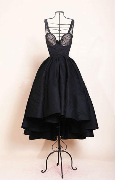 A Line Black Homecoming Dresses Spaghetti Straps V Neck Evening Gown High Low  Asymmetric Short Prom Dress