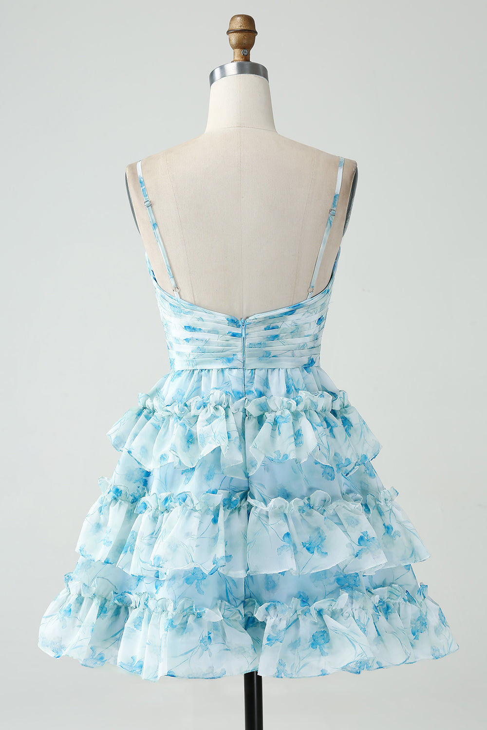 Blue Flower A-Line Tiered Pleated Short Homecoming Dress Beautiful