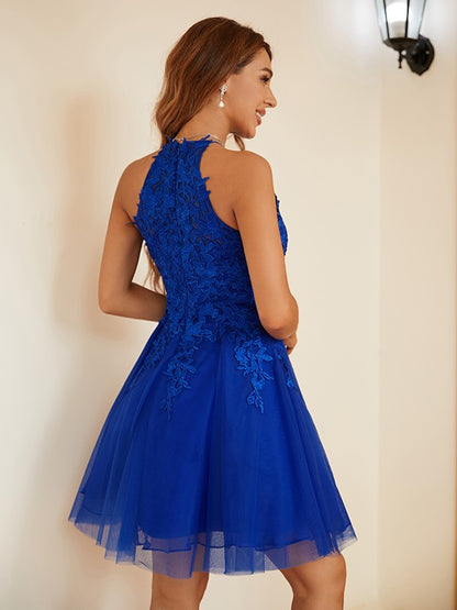 A-Line/Princess Tulle Lace Halter Sleeveless Short/Mini Dresses