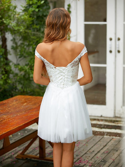 A-Line/Princess Tulle Lace V-neck Sleeveless Short/Mini Homecoming Dresses