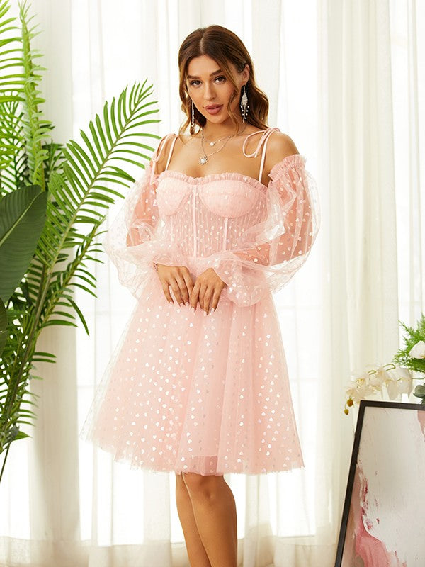 A-Line/Princess Ruffles Straps Long Sleeves Knee-Length Dresses