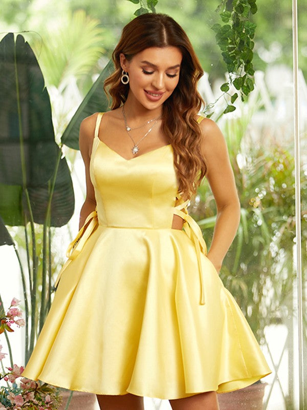 Lovely A-Line/Princess Satin V-neck Sleeveless Homecoming Dress Short/Mini Dresses