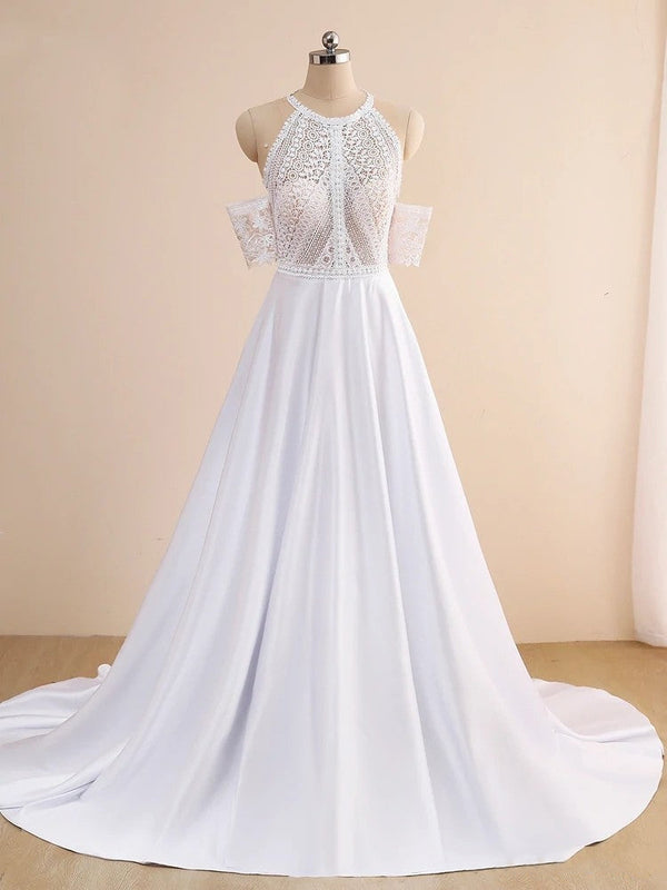 Lace Appliques A-Line Sleeveless Boho Off the Shoulder Wedding Dresses Beautiful