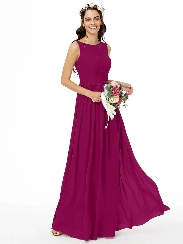 A-Line Bridesmaid Dress  Sleeveless Floor Length Chiffon with Sash / Ribbon / Pleats / Ruched