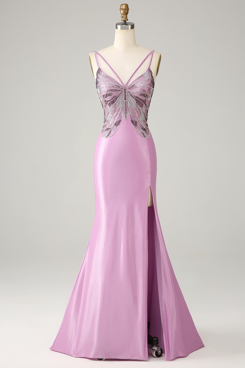 Mermaid Long Prom Dress With Butterfly Light Purple With Slit Beautiful