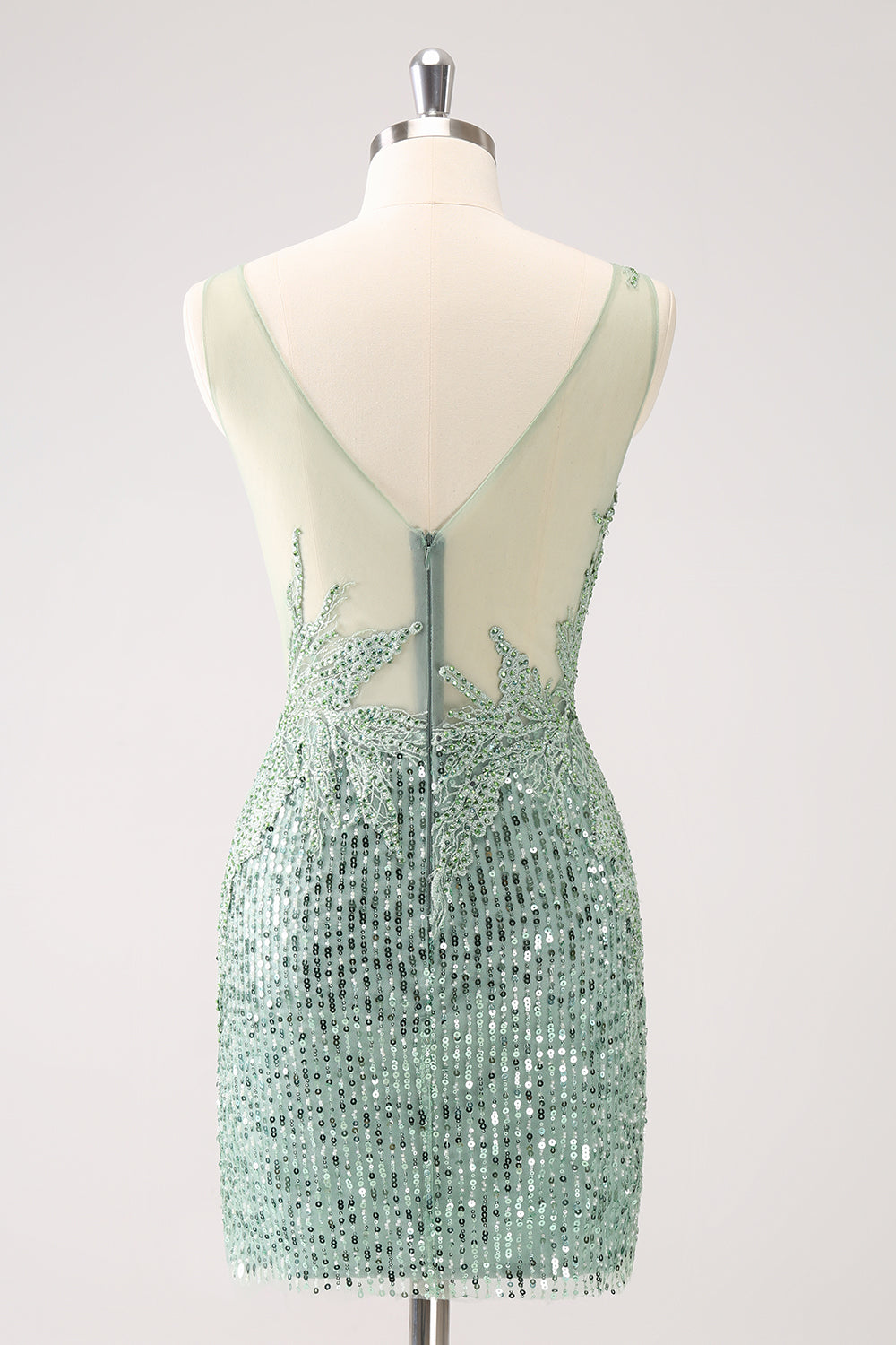 Sparkly Green Bodycon V Neck Sequin Short Homecoming Dress with Beading Sexy