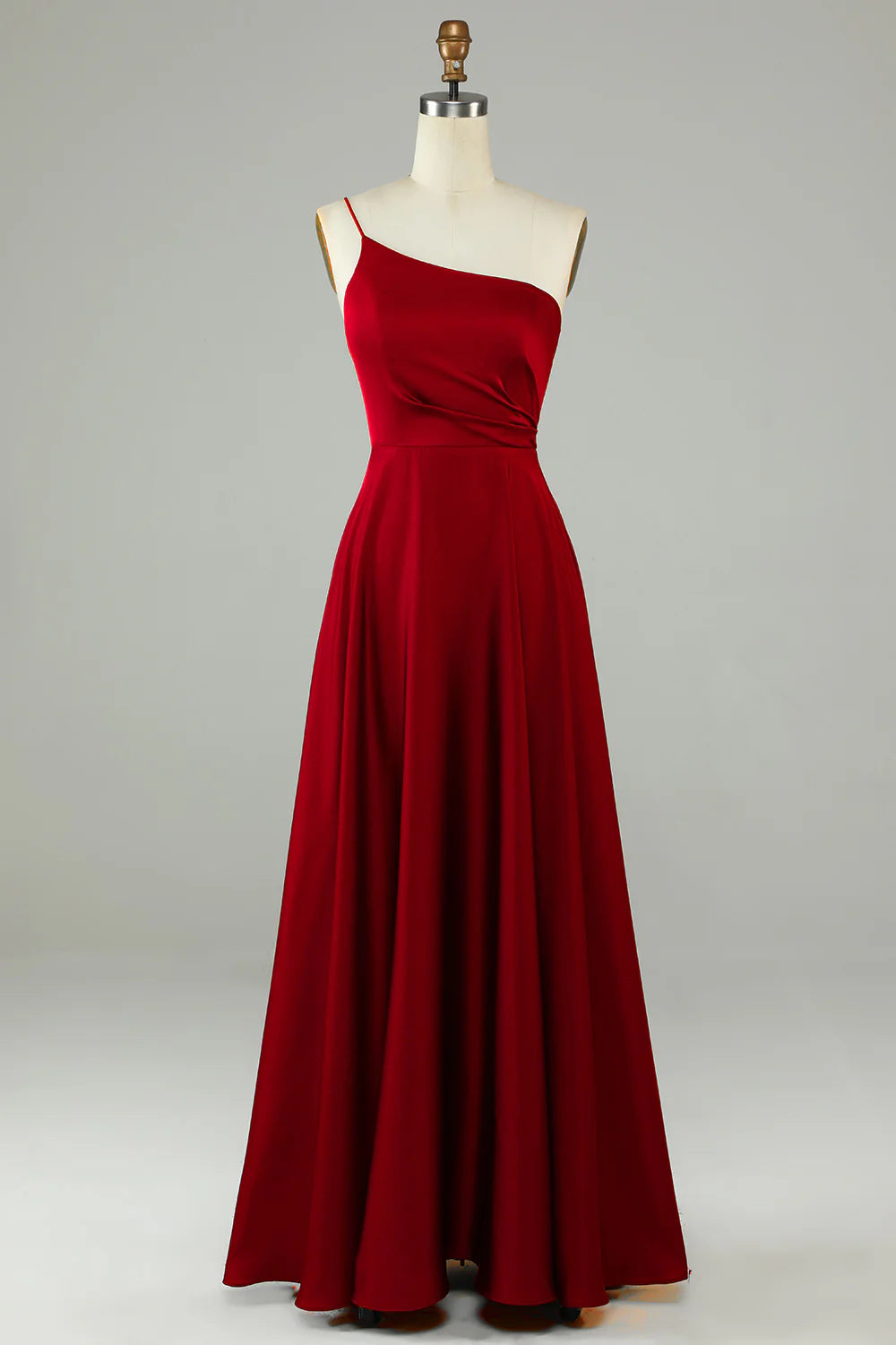 A-Line One Shoulder Long Bridesmaid Dress with Ruffles