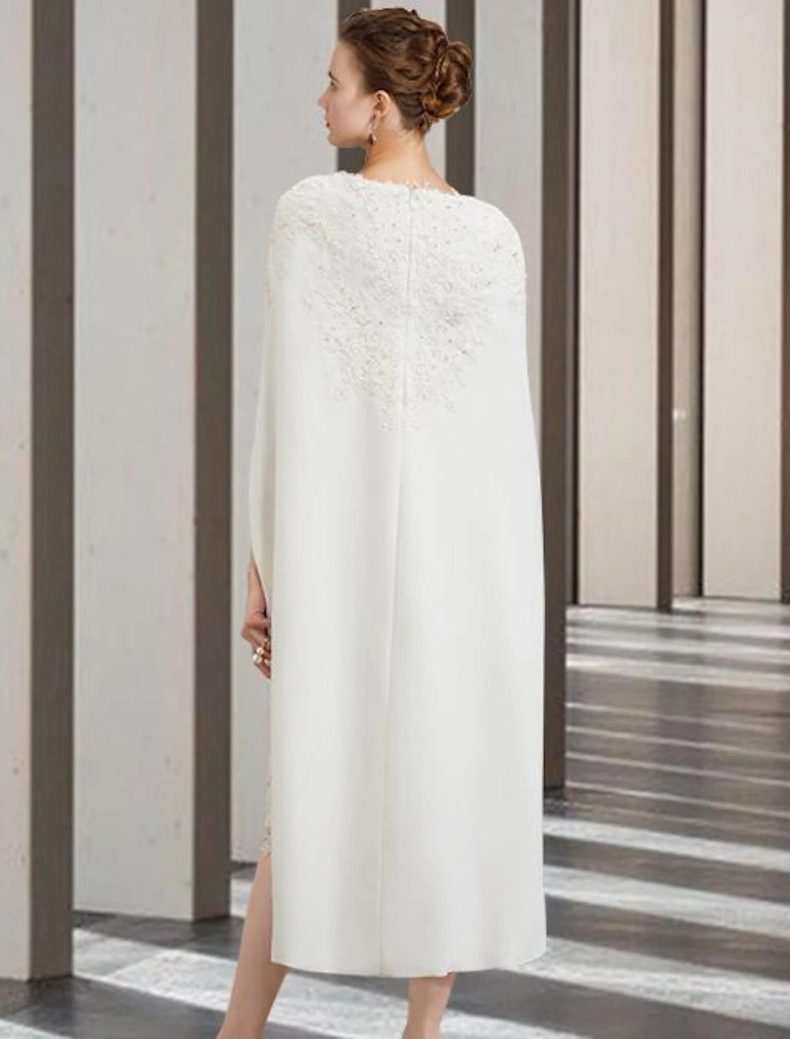 Two Piece Sheath / Column Mother of the Bride Dress Wedding Guest Church Elegant Jewel Neck Knee Length Chiffon Lace Sleeveless with Beading Appliques