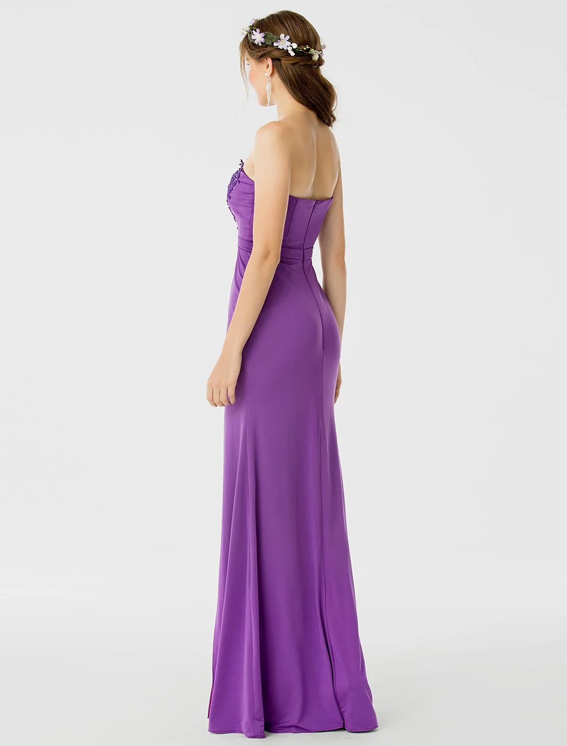 Sheath / Column Bridesmaid Dress Sweetheart Sleeveless Open Back Floor Length Jersey / Floral Lace with Sash /  Appliques / Split Front