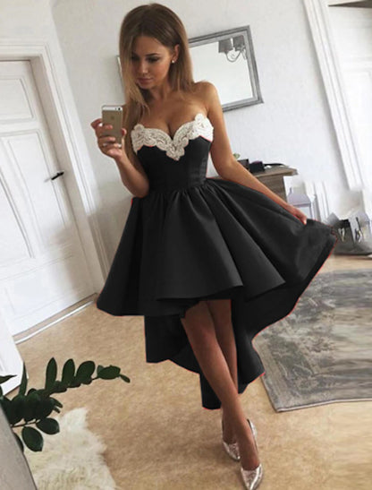 A-Line Cocktail Dresses Minimalist Dress Homecoming Graduation Asymmetrical Sleeveless Strapless Satin with Appliques